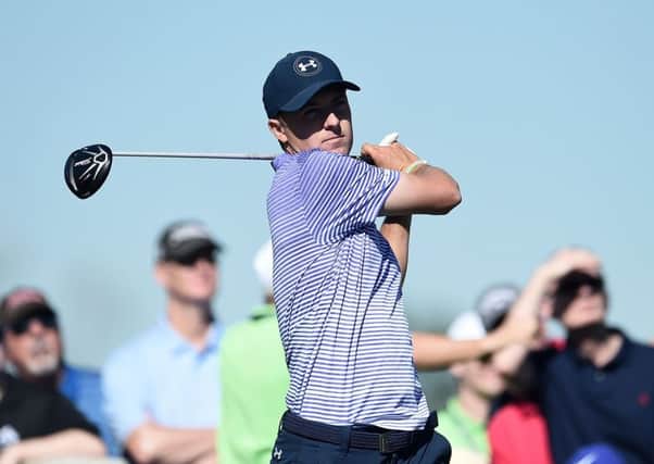 Jordan Spieth hits his tee shot on the 17th hole during the second round of the Shell Houston Open in Humble, Texas. Picture: Stacy Revere/Getty Images