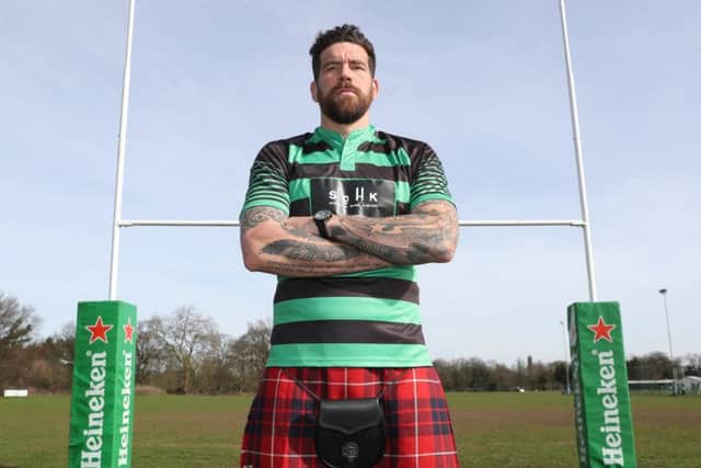Saracens' Jim Hamilton poses during the Heineken Presents Take the Hit with School of Hard Knocks, a charity which works to tackle unemployment through rugby. To donate, visit facebook.com/sohkcharity. Picture: Christopher Lee/Getty Images for Heineken Rugby