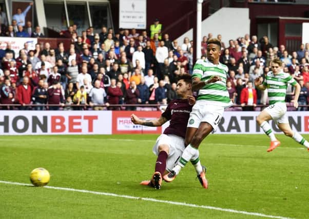 Celtic's Scott Sinclair fires home a debut goal to put his side into the lead  against Hearts at Tynecastle. Picture: Rob Casey/SNS