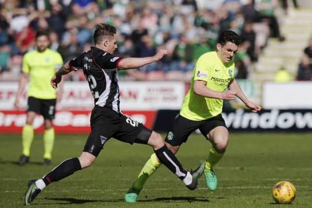 John McGinn in action with Callum Morris. Pci: SNS/Ross Parker