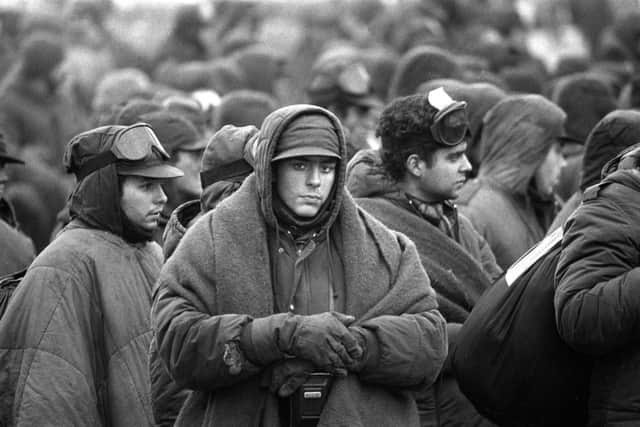 Argentinean prisoners of war waiting to be transferred from the capital, Port Stanley during the Falklands War (PA Wire)