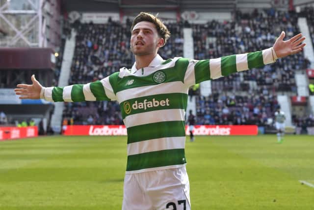 Celtic's Patrick Roberts celebrates scoring his side's fourth goal. Picture: SNS