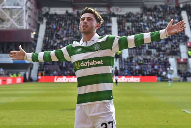 Celtic's Patrick Roberts celebrates scoring his side's fourth goal. Picture: SNS