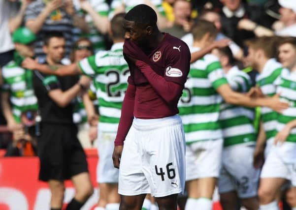 A dejected Lennard Sowah after Celtic score their fourth goal in the 5-0 win. Picture: SNS