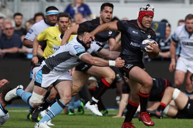 Schalk Brits of Saracens breaks with the ball during the clash at the Allianz Stadium. Picture: Getty