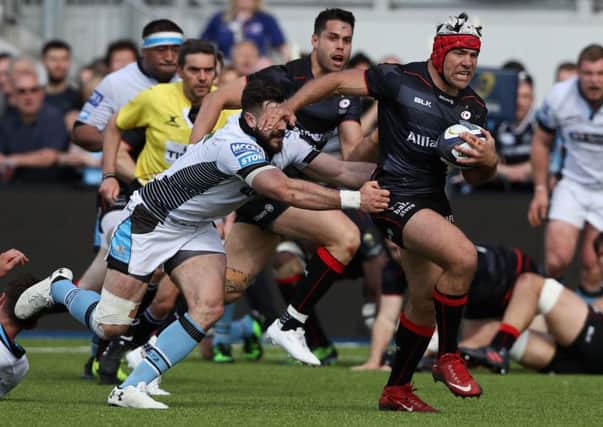 Schalk Brits of Saracens breaks with the ball during the clash at the Allianz Stadium. Picture: Getty