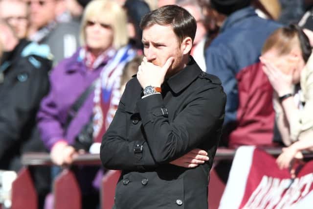 Hearts head coach Ian Cathro watches on as his side lose heavily to Celtic. Picture: SNS