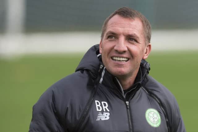 Celtic manager Brendan Rodgers is all smiles during a training session at Lennoxtown. Picture: Craig Foy/SNS