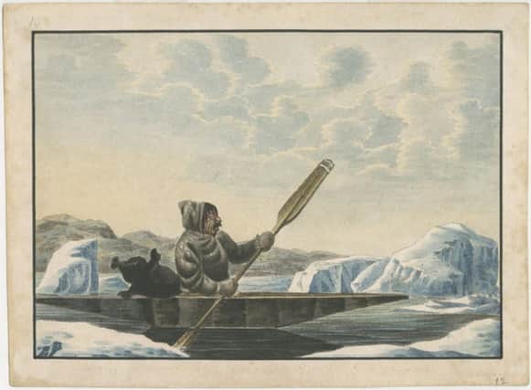 An Inuk from Labrador is said to have shored up near Aberdeeen around 1700. This depiction is from 1821. PIC Library and Archives of Canada/Flickr.