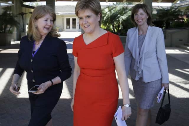 Nicola Sturgeon in California this week where she has been  talking about independence. (AP Photo/Eric Risberg)