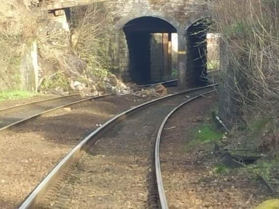 The landslip included masonry beside a bridge over the railway. Picture: ScotRail Alliance