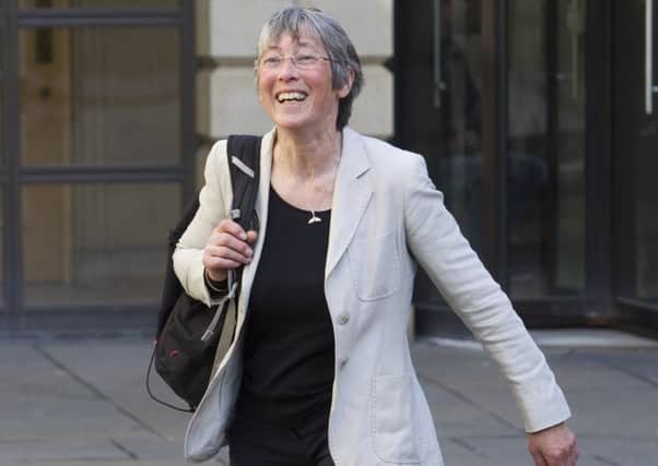 Carol Rohan Beyts at Edinburgh Sheriff Court where she is pursuing damages against Trump's Aberdeenshire golf course. Pictrue: SWNS