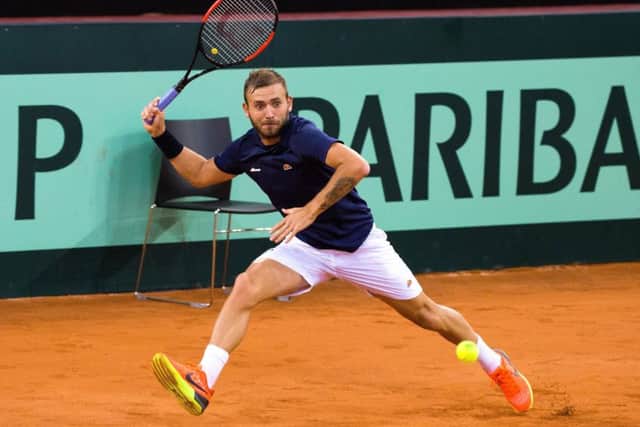 Team GB's Dan Evans during practice forto the France v Great Britain Davis Cup World Group quarter-final. Picture: Getty Images for LTA