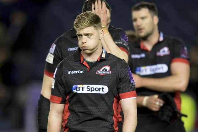 Dejection for Edinburgh's Glenn Bryce after his side's European campaign was ended by La Rochelle. Picture: SNS Group