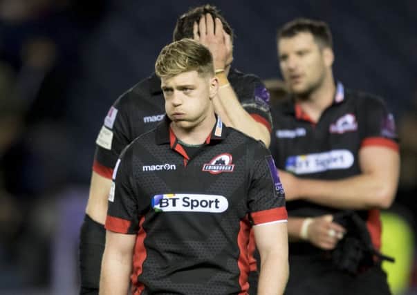 Dejection for Edinburgh's Glenn Bryce after his side's European campaign was ended by La Rochelle. Picture: SNS Group