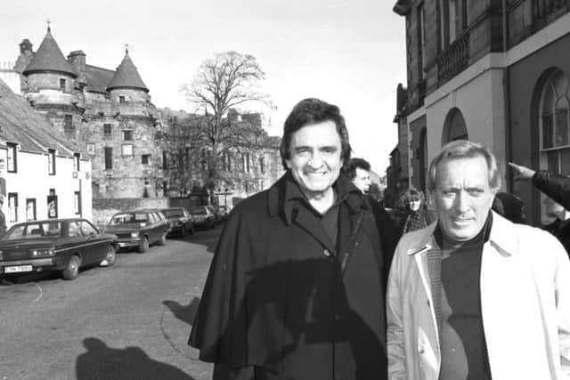 American singers Johnny Cash and Andy Williams in Fife for a concert at Falkland Palace  in October 1981 which was staged after Cash discovered his Scottish roots. PIC : TSPL.