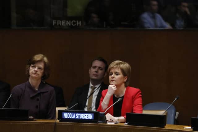 Nicola Sturgeon was at the UN to highlight Scotlands role in supporting and training women peacekeepers. Picture: AP Photo/Bebeto Matthews