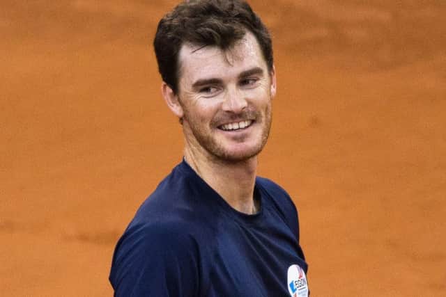 Jamie Murray of Great Britain smiles during practice ahead of the Davis Cup quarter-final against France in Rouen. Picture: Getty Images for LTA