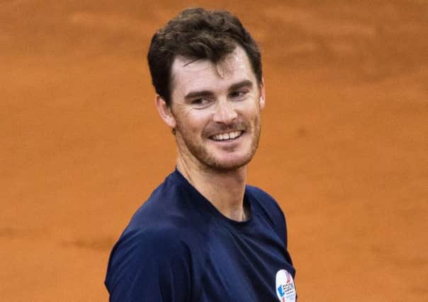 Jamie Murray of Great Britain smiles during practice ahead of the Davis Cup quarter-final against France in Rouen. Picture: Getty Images for LTA