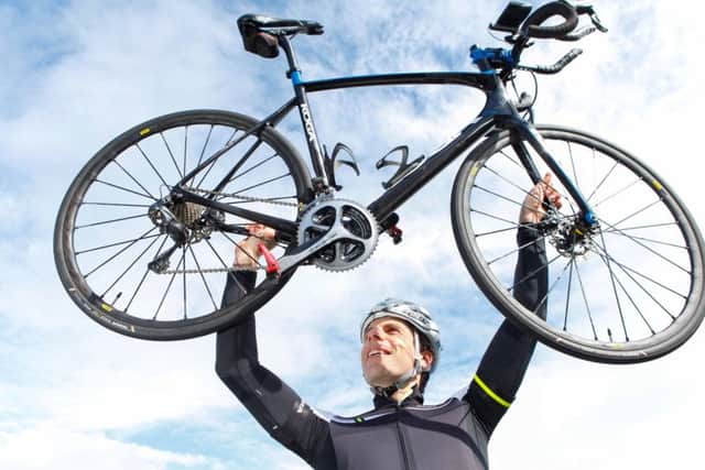 Mark Beaumont sets off from Edinburgh Airport for his round the world cycle ride in 80 days. Picture: Toby Williams