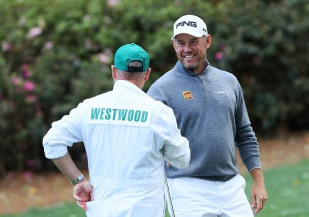 Lee Westwood was all smiles as he made five birdies in a row on the back nine at Augusta National. Picture: Getty Images