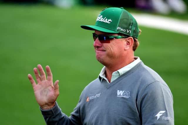 Charley Hoffman waves to the crowd en route to his seven-under 65 in the first round of the 81st Masters. Picture: Getty Images