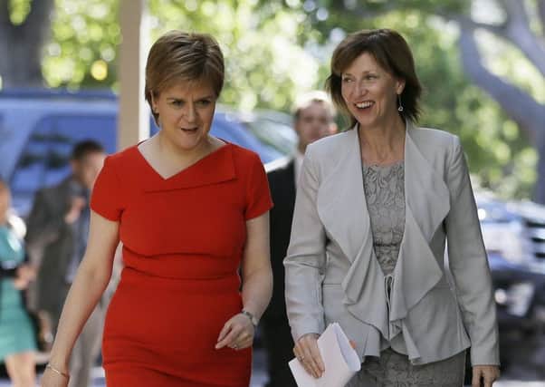 The First Minister and Lena Wilson, ceo of Scottish Enterprise, head for a round table discussion led by Investing Women at the Quadrus Conference Center in Menlo Park, California. Picture: Eric Risberg/AP