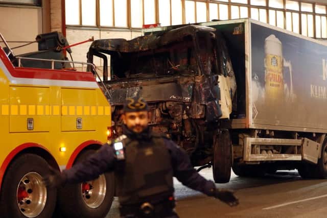 The stolen truck, which was driven through a crowd outside a department in Stockholm. Picture: Getty