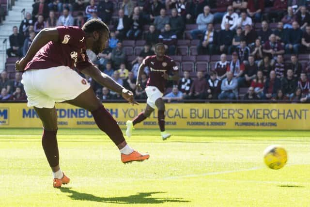 08/04/17 LADBROKES PREMIERSHIP
HEARTS v DUNDEE
TYNECASTLE - EDINBURGH
Hearts' Esmael Goncalves scores the opener