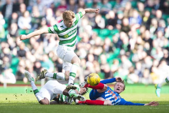 Goal scorer Stuart Armstrong battles in midfield. Pic: SNS/Alan Harvey
