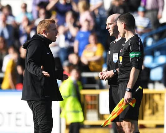 Neil Lennon complains to referee Bobby Madden at full time. Pic: SNS/Craig Williamson