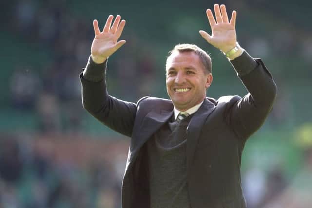Brendan Rodgers celebrates after another Celtic victory. Pic: SNS/Craig Foy