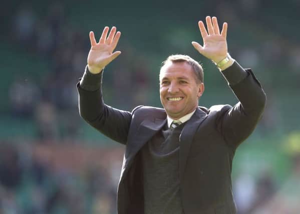 Brendan Rodgers celebrates after another Celtic victory. Pic: SNS/Craig Foy