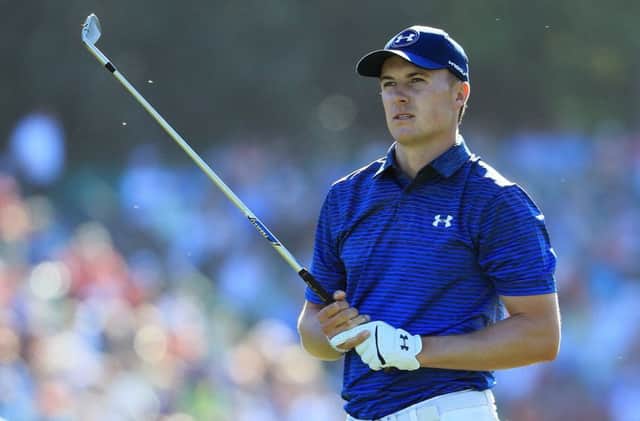Jordan Spieth watches an approach on his way toi a four-under 68 in the third round at Augusta National. Picture: Getty Images