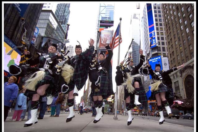 Members of Thurso Pipe Band on the streets of Manhattan, around Times Square, New York
. Picture; Donald MacLeod