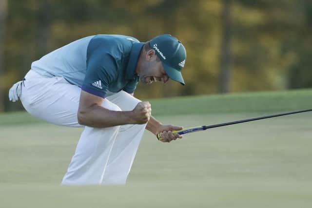 Sergio Garcia celebrates after holing his birdie putt in the play-off at Augusta National. Picture: AP