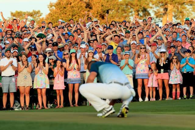 AUGUSTA, GA - APRIL 09:  Sergio Garcia of Spain celebrates after defeating Justin Rose (not pictured) of England on the first playoff hole during the final round of the 2017 Masters Tournament at Augusta National Golf Club on April 9, 2017 in Augusta, Georgia.  (Photo by Andrew Redington/Getty Images)