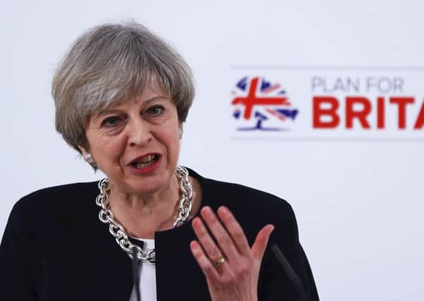 Prime Minister Theresa May makes a speech.  (Photo by Matthew Lewis/Getty Images)