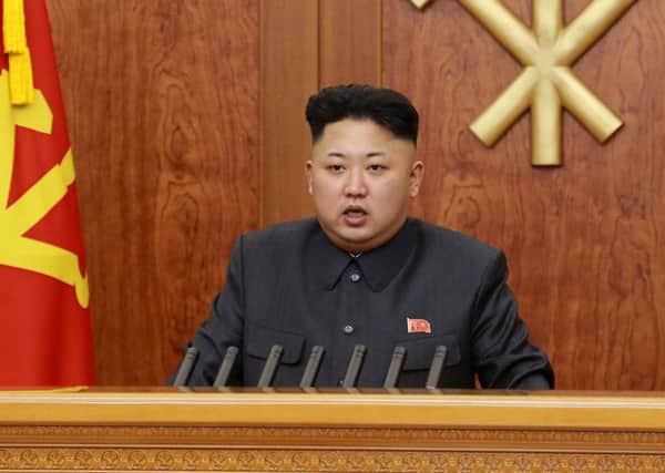 North Korean leader Kim Jong-Un delivering his New Year's Day address in Pyongyang. Picture: CLIENTSKNS/AFP/Getty Images
