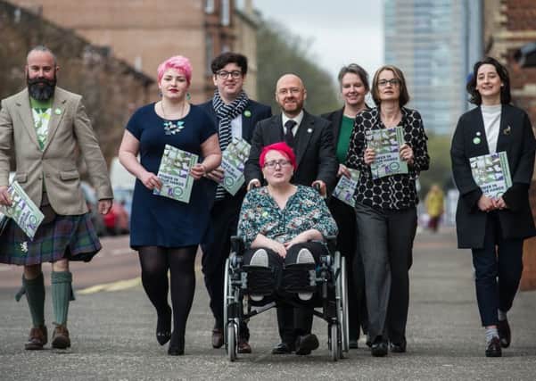 Patrick Harvie joins some of his partys candidates in Glasgow. Picture: John Devlin