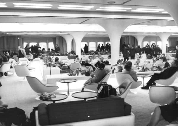 The original 1967 interior of the 'Queen's Room' on the QE2 liner.    (Photo by Keystone/Getty Images).