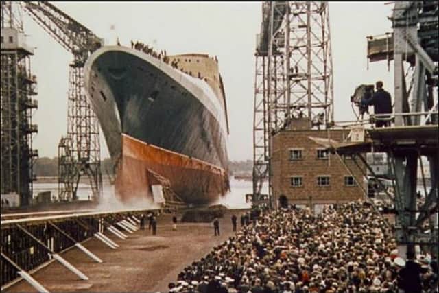 The QE2 on launch day. PIC: PA.