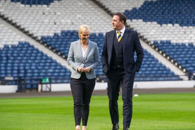 New Scotland women's head coach Shelley Kerr with Scottish FA Performance Director Malky Mackay at Hampden.