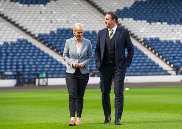 New Scotland women's head coach Shelley Kerr with Scottish FA Performance Director Malky Mackay at Hampden.