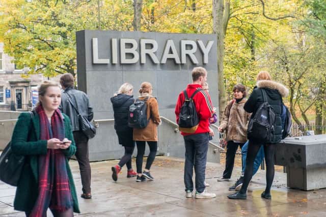 Students outside the University of Edinburgh library. Scotland is home to 29,210 international students across 19 higher education institutes. Pictue: Ian Georgeson/JP Resell