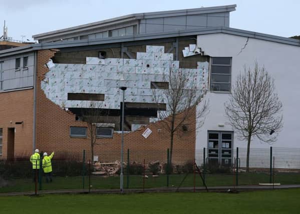 A collapsed wall at Oxgangs primary in Edinburgh in January 2016.