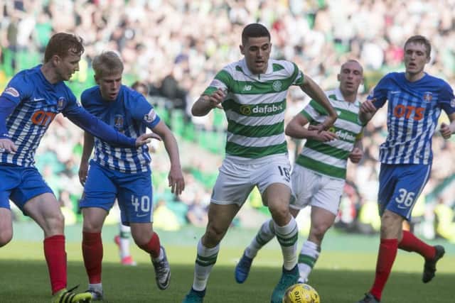 Celtic's Tom Rogic runs at the Kilmarnock defence. Picture: Jeff Holmes/PA Wire