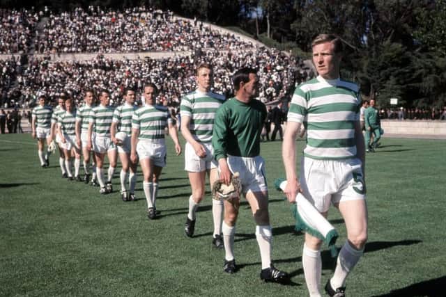 Glasgow Celtic s captain Billy McNeill leads out his side for the European Cup. Picture: contributed