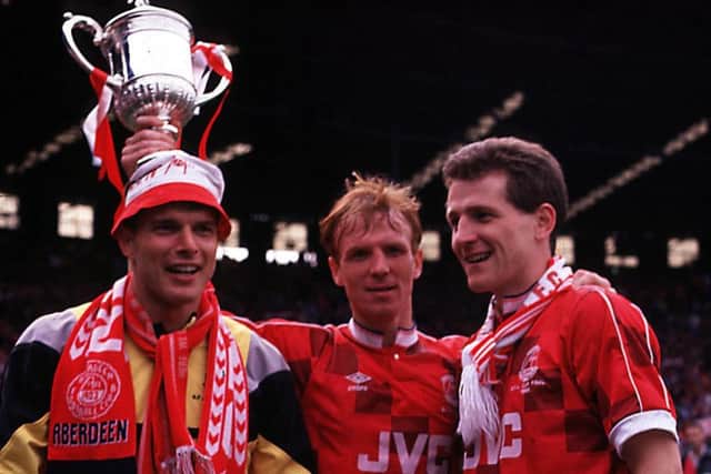 Three musketeers: Theo Snelders, Alex McLeish and penalty hero Brian Irvine celebrate Hampden win in 1990.
Picture: SNS Group