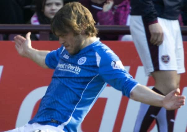 Murray Davidson celebrates after scoring.  Picture Ian Rutherford